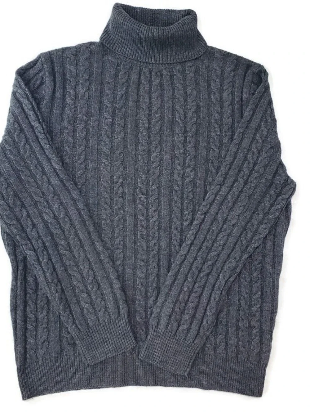 NWT J. Crew Knit Turtleneck Sweater Gray XL Cableknit Fisherman Lambs Wool Blend